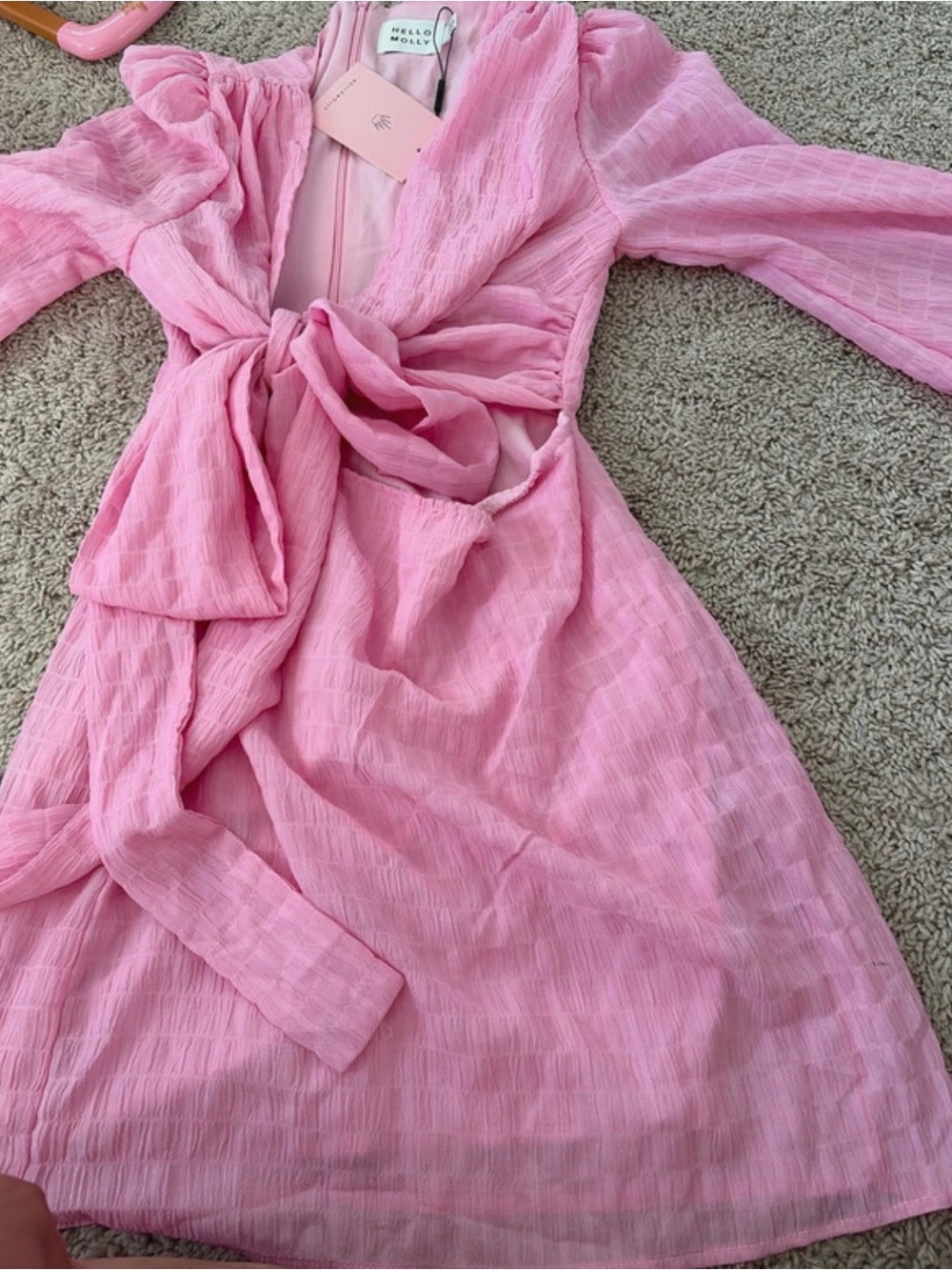 Hello Molly Pink Textured Tie-Front Kids Dress